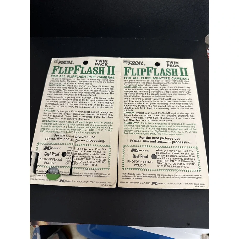 2 VINTAGE Kmart Twin Pack Flip Flash II Camera Bulbs 2 X 16 Flashes Each READ